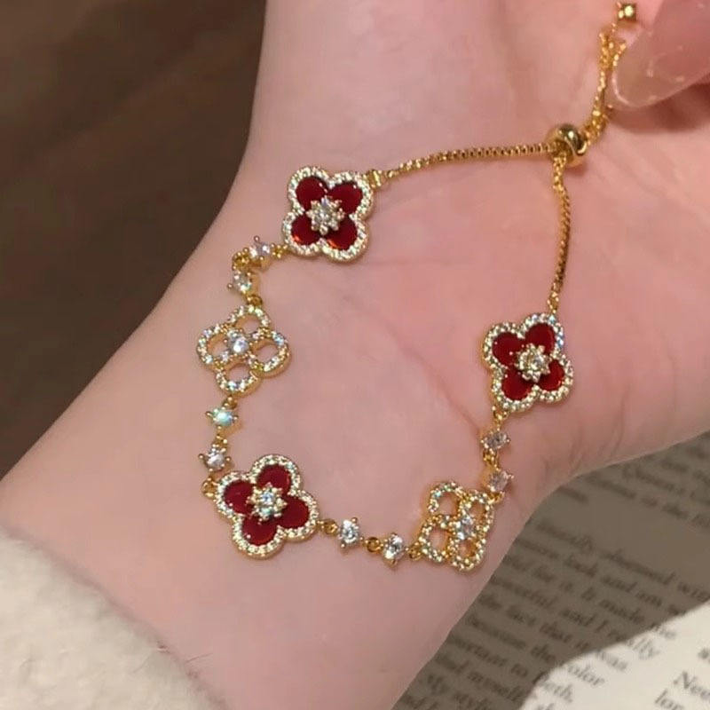 Floral Red Crystal Bracelet Gold | Amelia Bellrose Jewellery