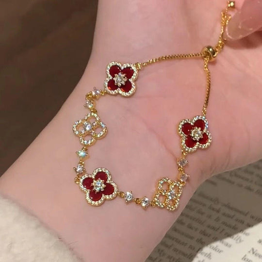 Floral Red Crystal Bracelet Gold | Amelia Bellrose Jewellery