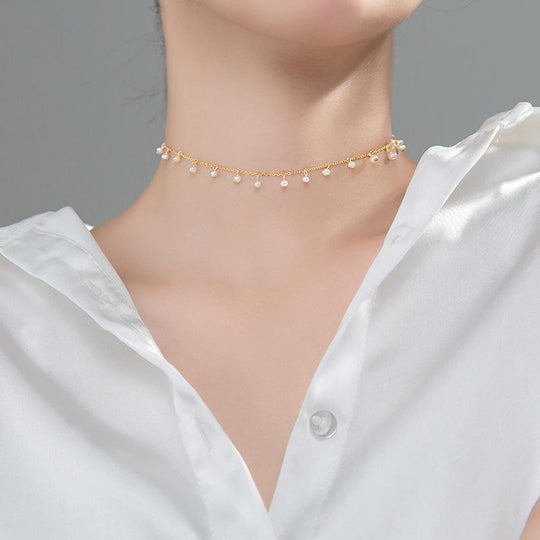 Dainty Pearl Drop Necklace Gold & Silver | Amelia Bellrose Jewellery