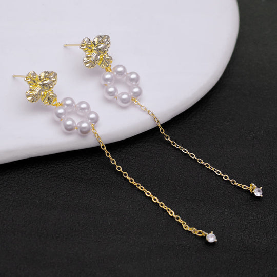 Floral Pearl Chain Drop Earrings Gold | Amelia Bellrose Jewellery