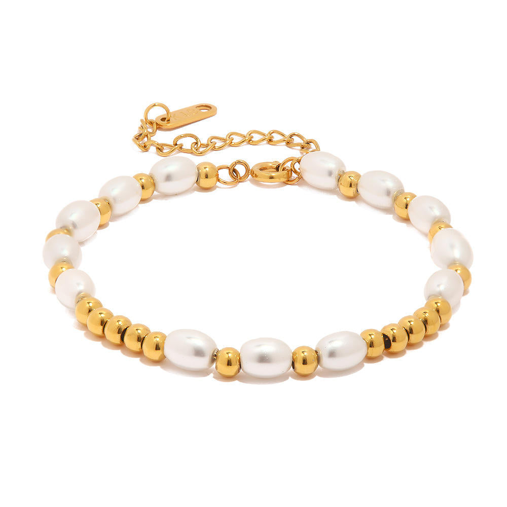 Freshwater Pearl Gold Bead Bracelet | Amelia Bellrose Jewellery