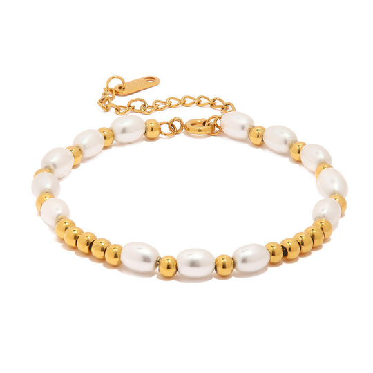 Freshwater Pearl Gold Bead Bracelet | Amelia Bellrose Jewellery