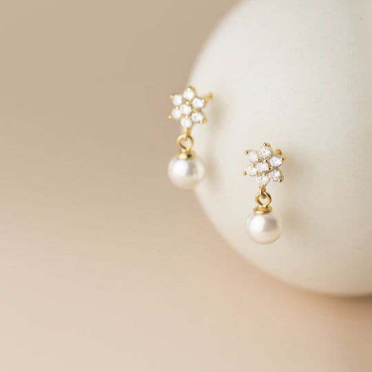 Floral Crystal Pearl Stud Earrings Gold | Amelia Bellrose Jewellery