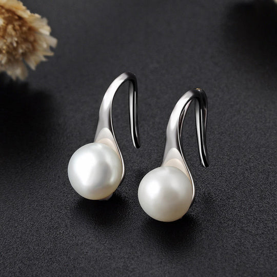 Minimal Pearl Hook Earrings Silver | Amelia Bellrose Jewellery
