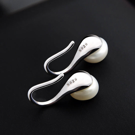 Minimal Pearl Hook Earrings Silver | Amelia Bellrose Jewellery