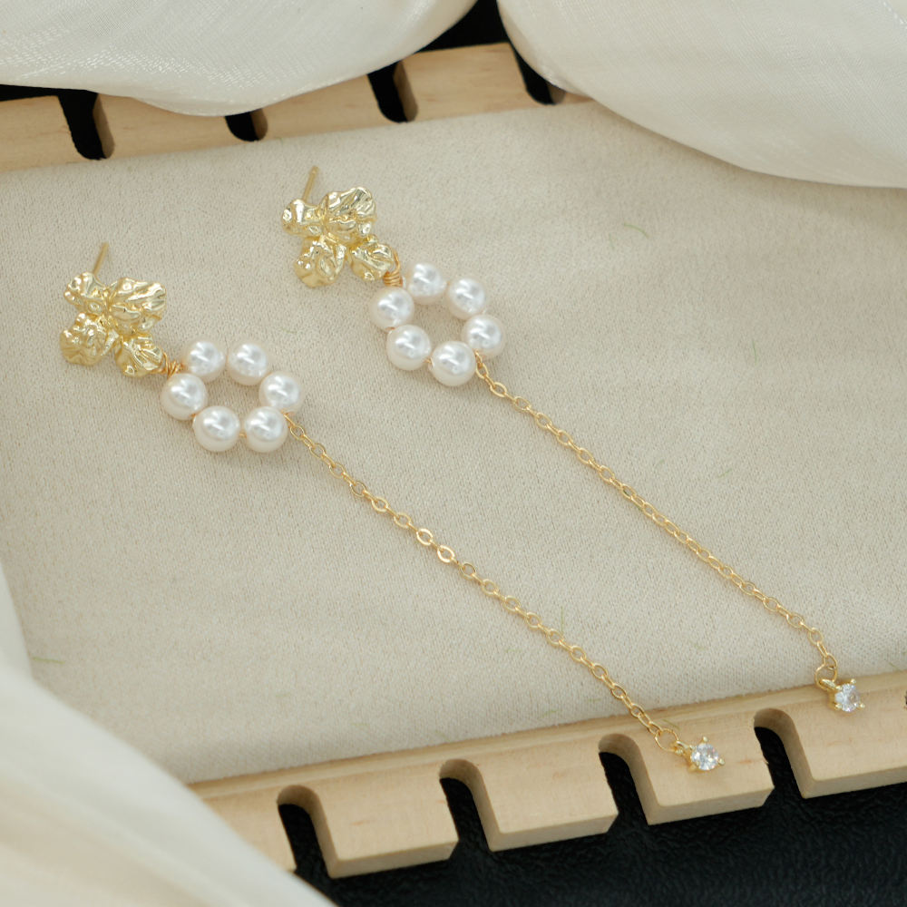 Floral Pearl Chain Drop Earrings Gold | Amelia Bellrose Jewellery