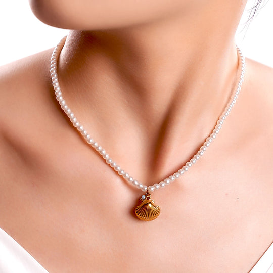 Pearl Shell Charm Necklace Gold | Amelia Bellrose Jewellery
