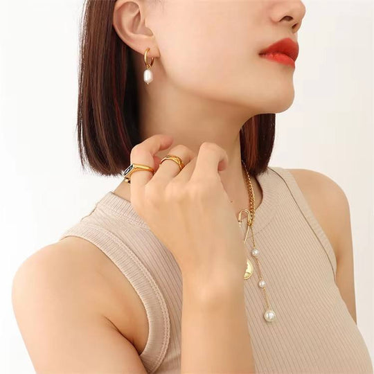 Pearl Drop Huggie Earrings Gold | Amelia Bellrose Jewellery