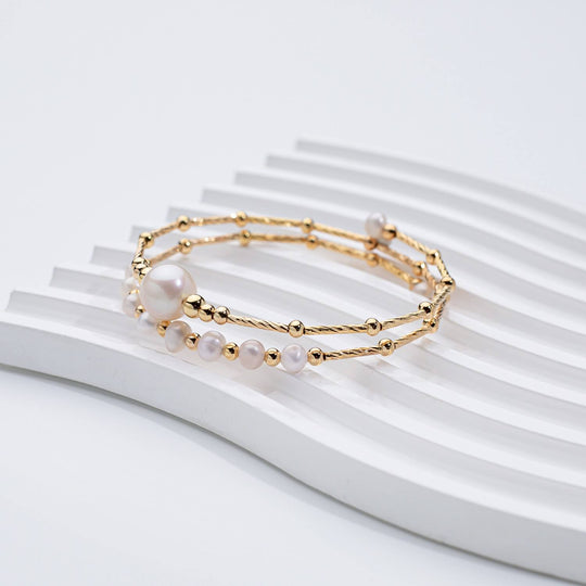 Layered Pearl Gold Bracelet Set | Amelia Bellrose Jewellery