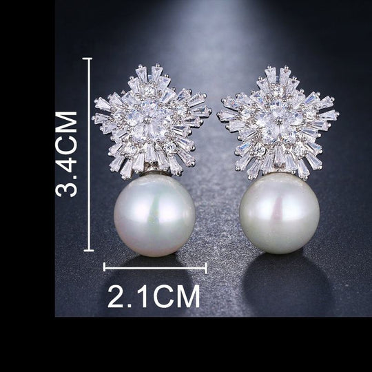 Crystal Snowflake Pearl Stud Earrings | Amelia Bellrose Jewellery
