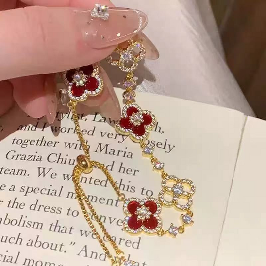 Floral Red Crystal Bracelet Gold | Amelia Bellrose Jewellery
