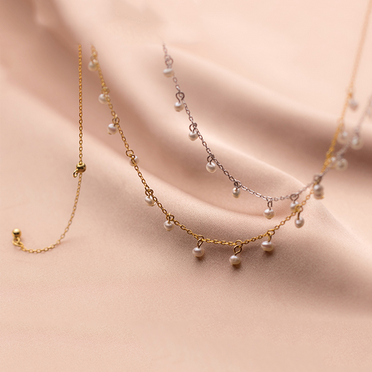 Dainty Pearl Drop Necklace Gold & Silver | Amelia Bellrose Jewellery