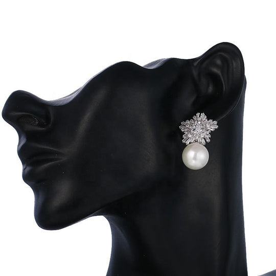 Crystal Snowflake Pearl Stud Earrings | Amelia Bellrose Jewellery