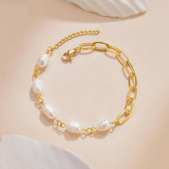 Freshwater Pearl Chain Bracelet Gold | Amelia Bellrose Jewellery