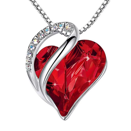 Red Crystal Heart Necklace Silver | Amelia Bellrose Jewellery