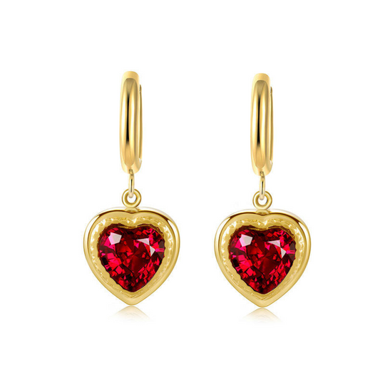 Red Heart Crystal Hoop Earrings Gold | Amelia Bellrose Jewellery