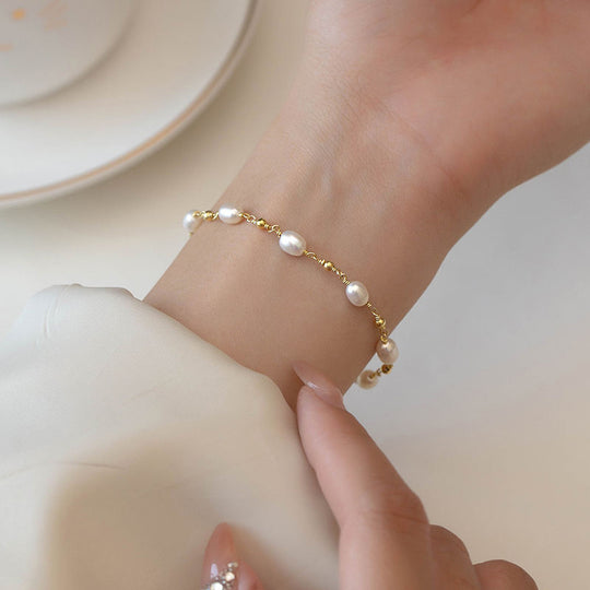 Freshwater Pearl Chain Bracelet Gold | Amelia Bellrose Jewellery