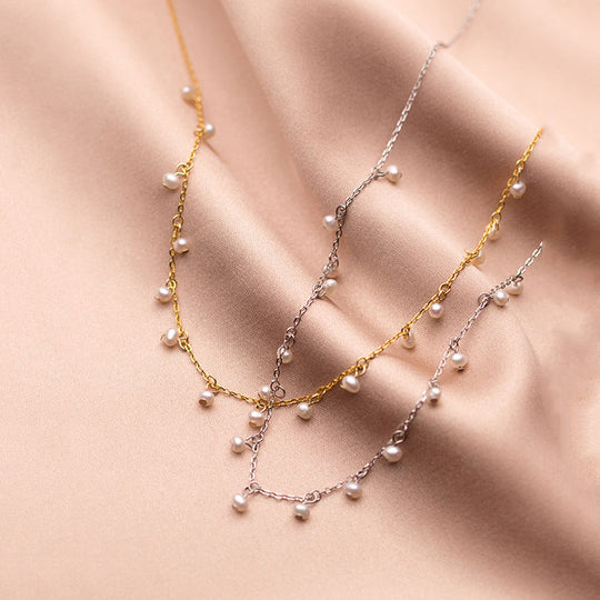 Dainty Pearl Drop Necklace Gold & Silver | Amelia Bellrose Jewellery