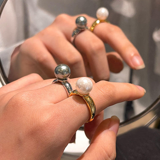 Bold Pearl Open Ring Gold | Amelia Bellrose Jewellery
