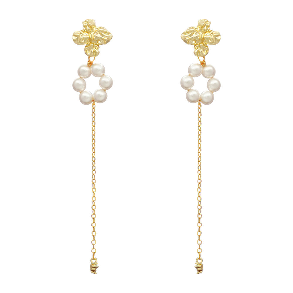 Floral Pearl Chain Drop Earrings Gold | Amelia Bellrose Jewellery