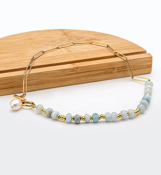 Aqua Beaded Chain Bracelet Gold | Amelia Bellrose Jewellery