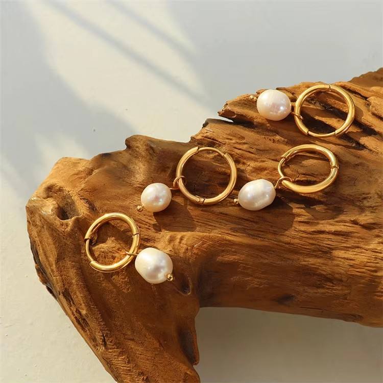 Pearl Drop Huggie Earrings Gold | Amelia Bellrose Jewellery