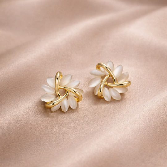 Floral Pearl Gold Stud Earrings | Amelia Bellrose Jewellery