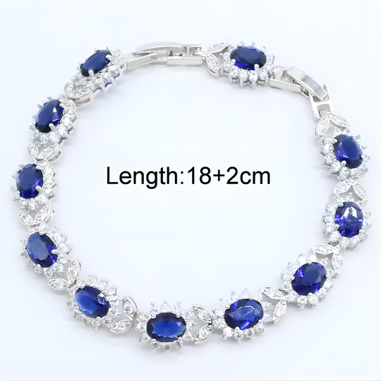 Oval Blue Crystal Floral Halo Bracelet | Amelia Bellrose Jewellery