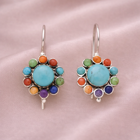 Multicolour Stone Floral Drop Earrings | Amelia Bellrose Jewellery