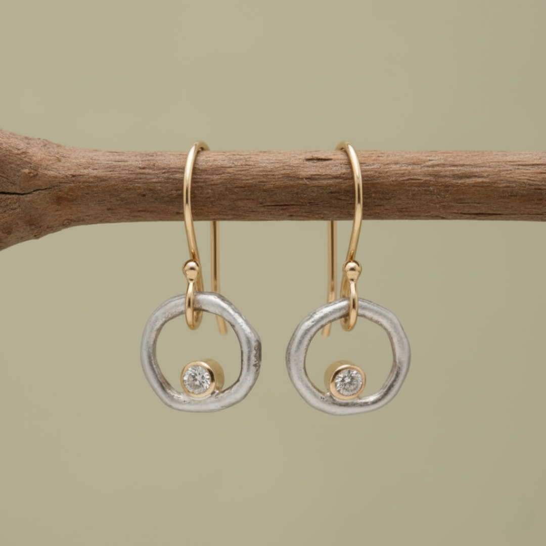 Two-Tone Circle Crystal Drop Earrings | Amelia Bellrose Jewellery