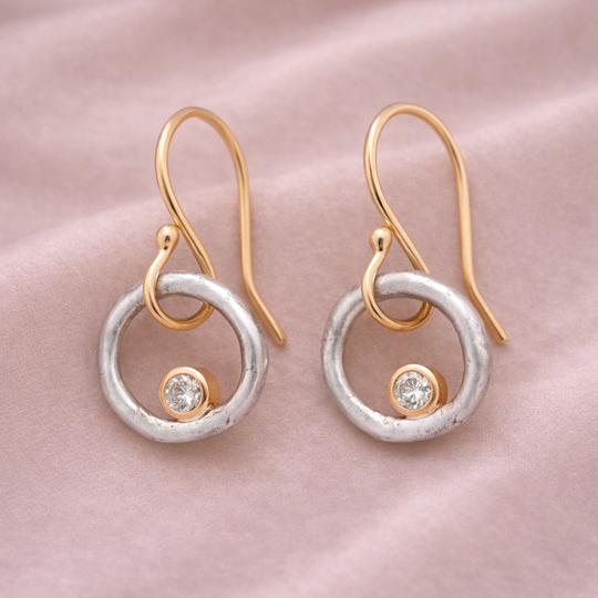 Two-Tone Circle Crystal Drop Earrings | Amelia Bellrose Jewellery
