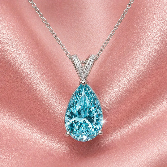 Light Blue Crystal Teardrop Solitaire Necklace | Amelia Bellrose Jewellery