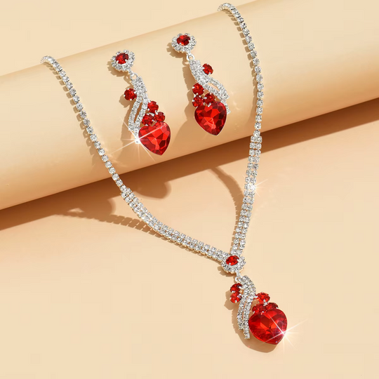 Heart Crystal Drop Jewellery Set Silver | Amelia Bellrose Jewellery