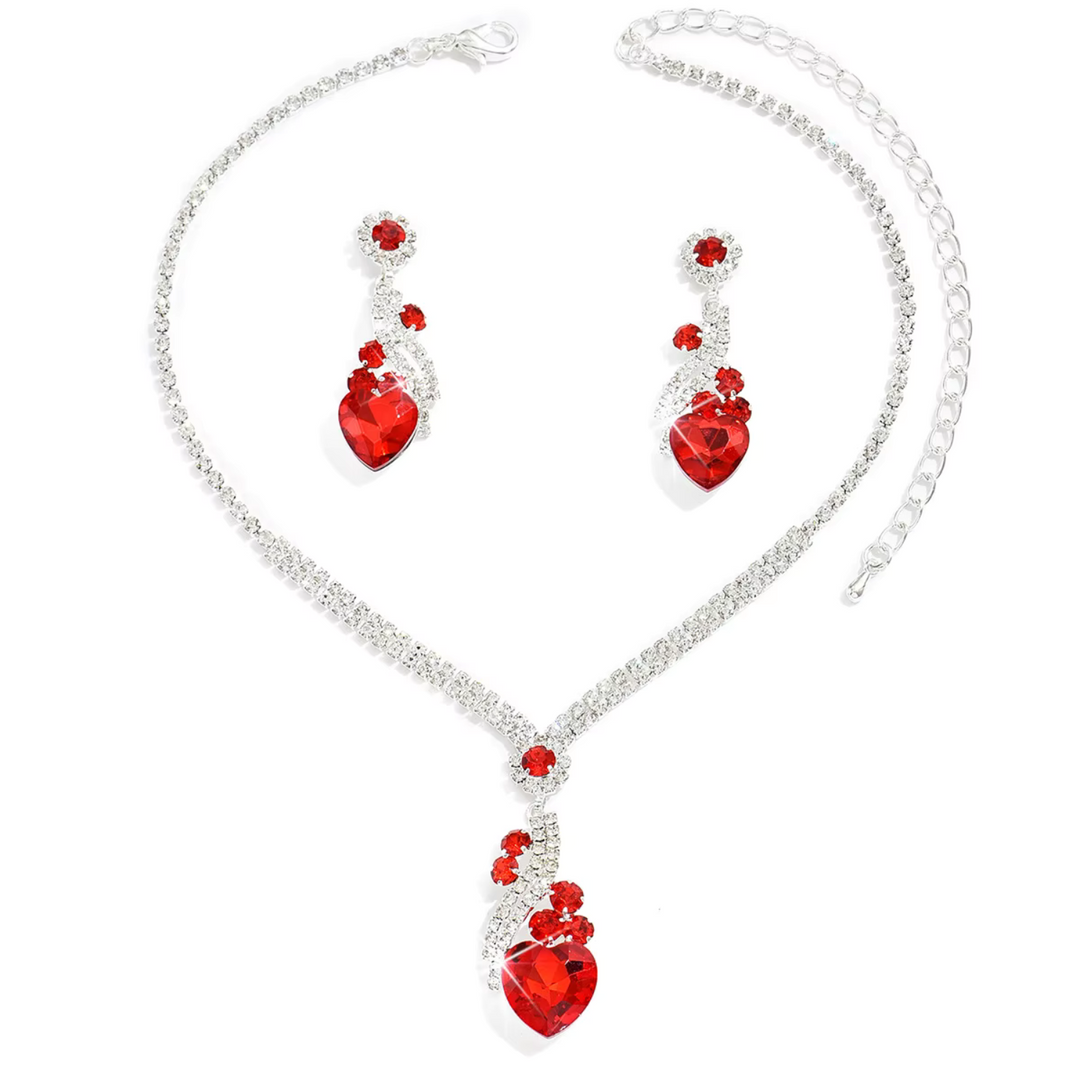 Heart Crystal Drop Jewellery Set Silver | Amelia Bellrose Jewellery