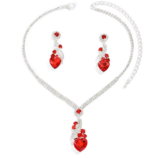 Heart Crystal Drop Jewellery Set Silver | Amelia Bellrose Jewellery