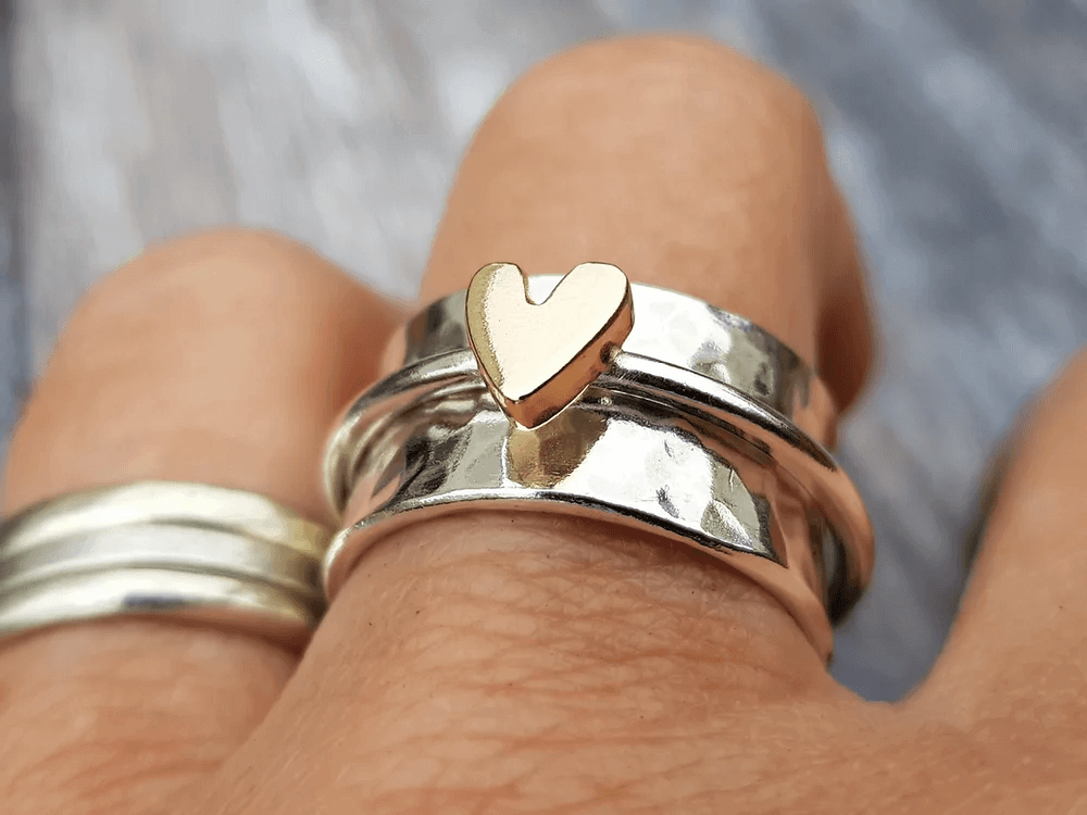 Minimal Heart Accent Silver Gold Ring | Amelia Bellrose Jewellery