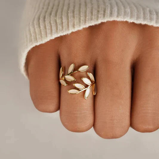 Mother of Pearl Leaf Wrap Ring | Amelia Bellrose Jewellery