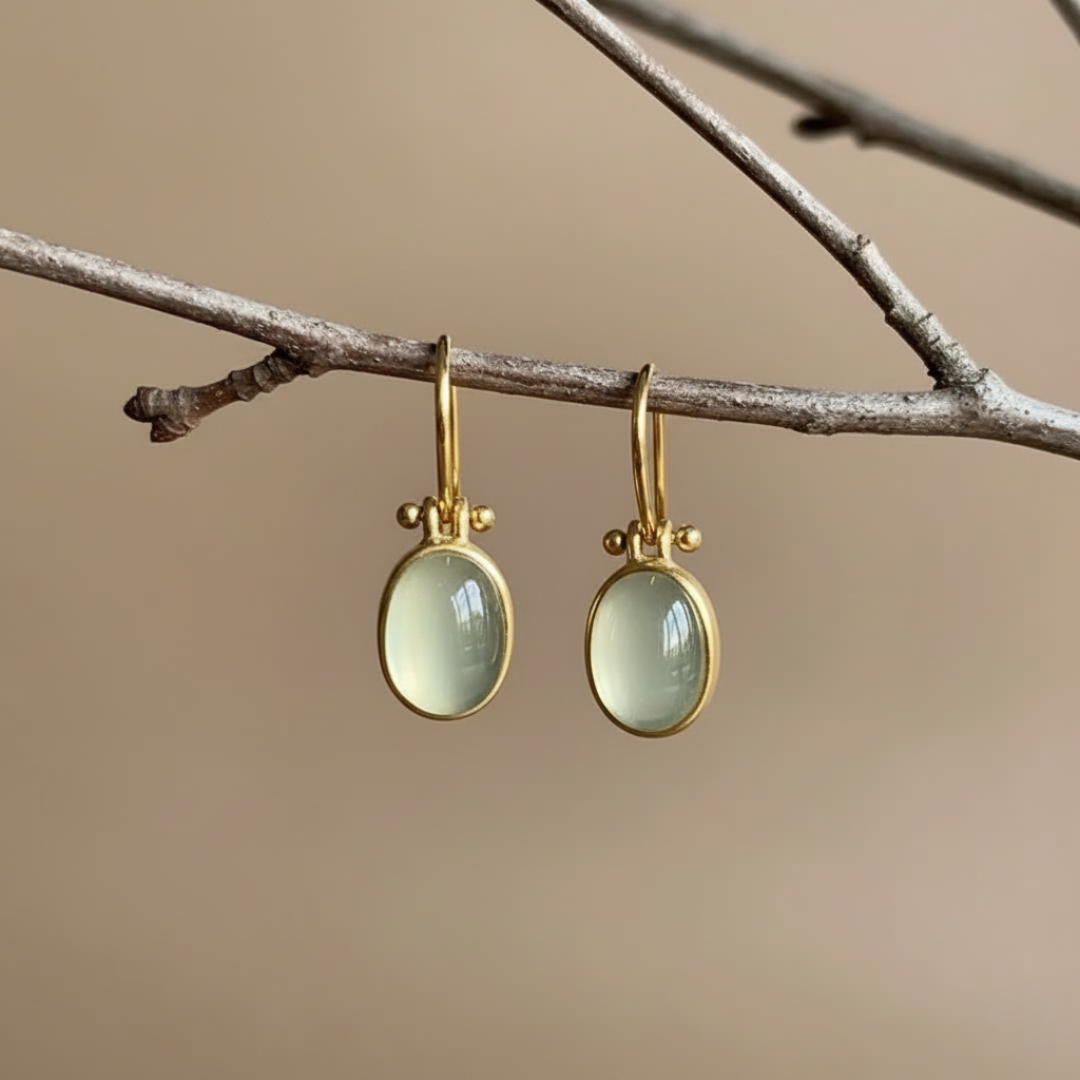 Green Stone Oval Drop Earrings | Amelia Bellrose Jewellery