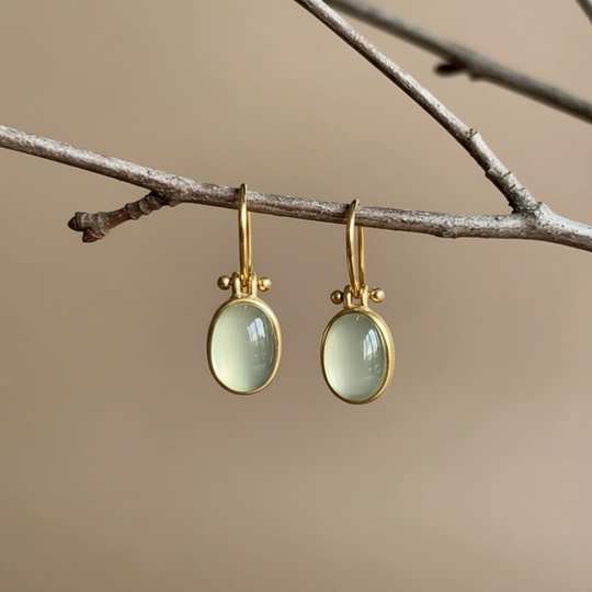 Green Stone Oval Drop Earrings | Amelia Bellrose Jewellery