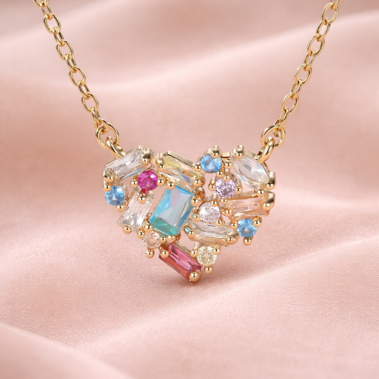 Multicolour Crystal Heart Pendant Necklace | Amelia Bellrose Jewellery