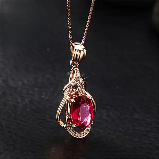 Red Crystal Teardrop Pendant Necklace | Amelia Bellrose Jewellery