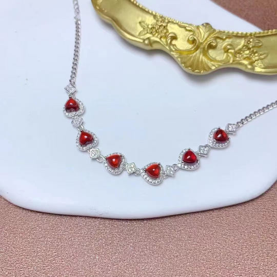 Heart Red Crystal Link Necklace Silver | Amelia Bellrose Jewellery
