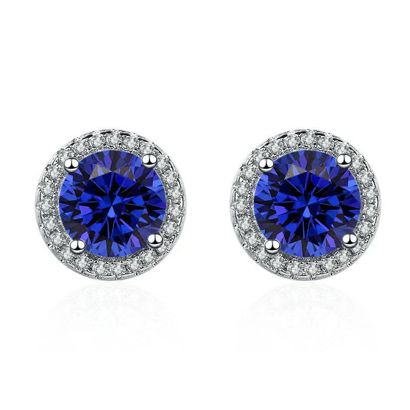 Round Blue Crystal Halo Stud Earrings | Amelia Bellrose Jewellery