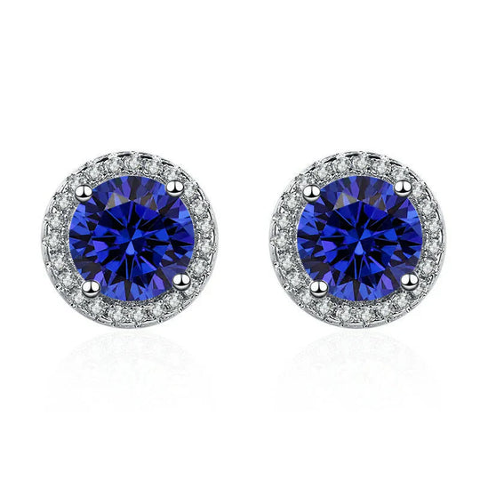 Round Blue Crystal Halo Stud Earrings | Amelia Bellrose Jewellery