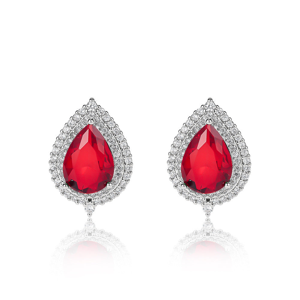 Red Crystal Teardrop Jewellery Set Silver | Amelia Bellrose Jewellery