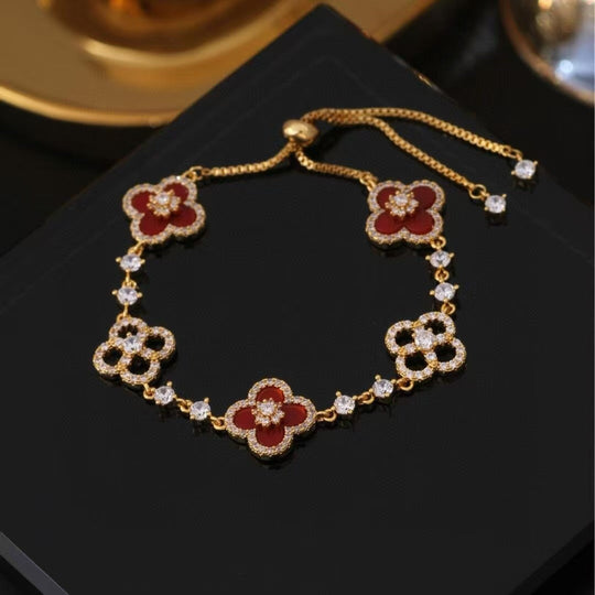 Floral Red Crystal Bracelet Gold | Amelia Bellrose Jewellery