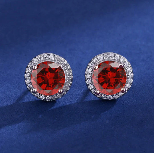 Red Crystal Halo Stud Earrings Silver | Amelia Bellrose Jewellery