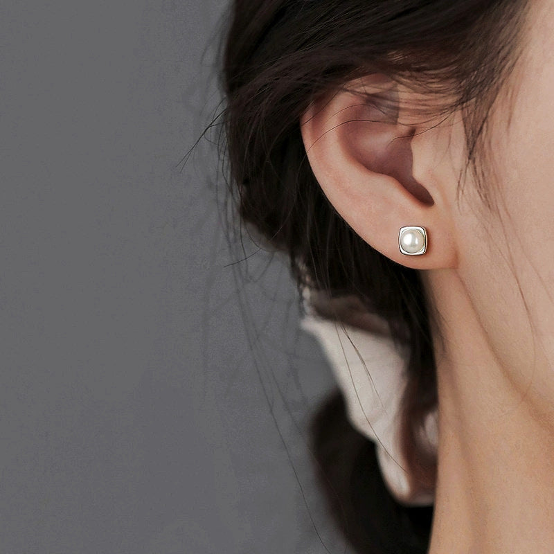 Pearl Square Stud Earrings | Amelia Bellrose Jewellery