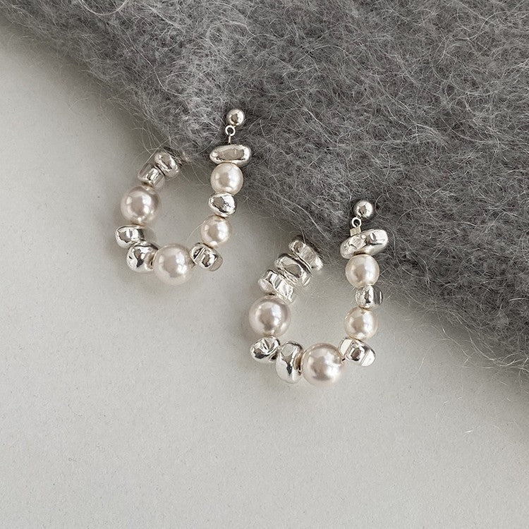 Pearl Silver Bead Hoop Earrings | Amelia Bellrose Jewellery
