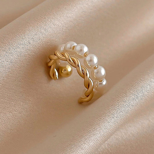 Twisted Gold Pearl Open Ring | Amelia Bellrose Jewellery